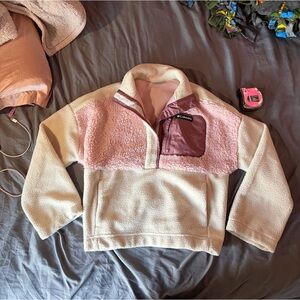 Columbia Cream and Pink Sherpa Pullover with Chest Pocket Crop